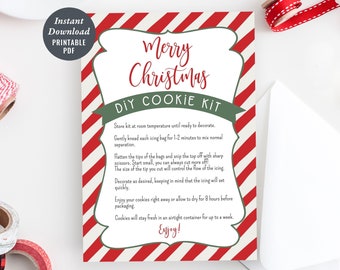 Printable Christmas DIY Cookie Kit Instructions, Candy Cane Striped Cookie Instructions, Classic Christmas Kids Activity #913CP CHR