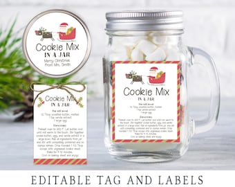 Editable Holiday Cookie in a Jar Instructions Label, Christmas Baking Tag, Printable Recipe Tag for Mason Jar, Kids Cookies in a Jar CIJ