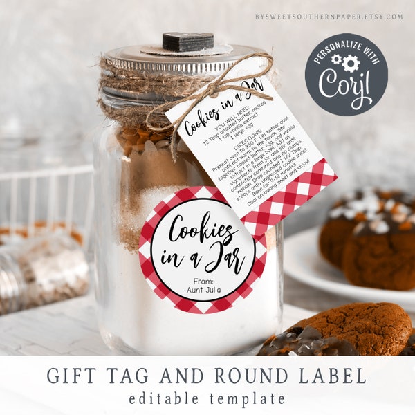 Editable Cookie in a Jar Instructions Tag and Sticker, Printable Cookie Gift Tag, Label, #904CIJ