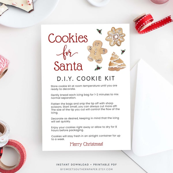 Druckbare Kekse für den Weihnachtsmann DIY Cookie Kit Anleitungen, Dekorieren Sie Ihre eigenen Kekse, Santa Cookie Geschenk, Weihnachten Kinder Aktivität #46CP CHR