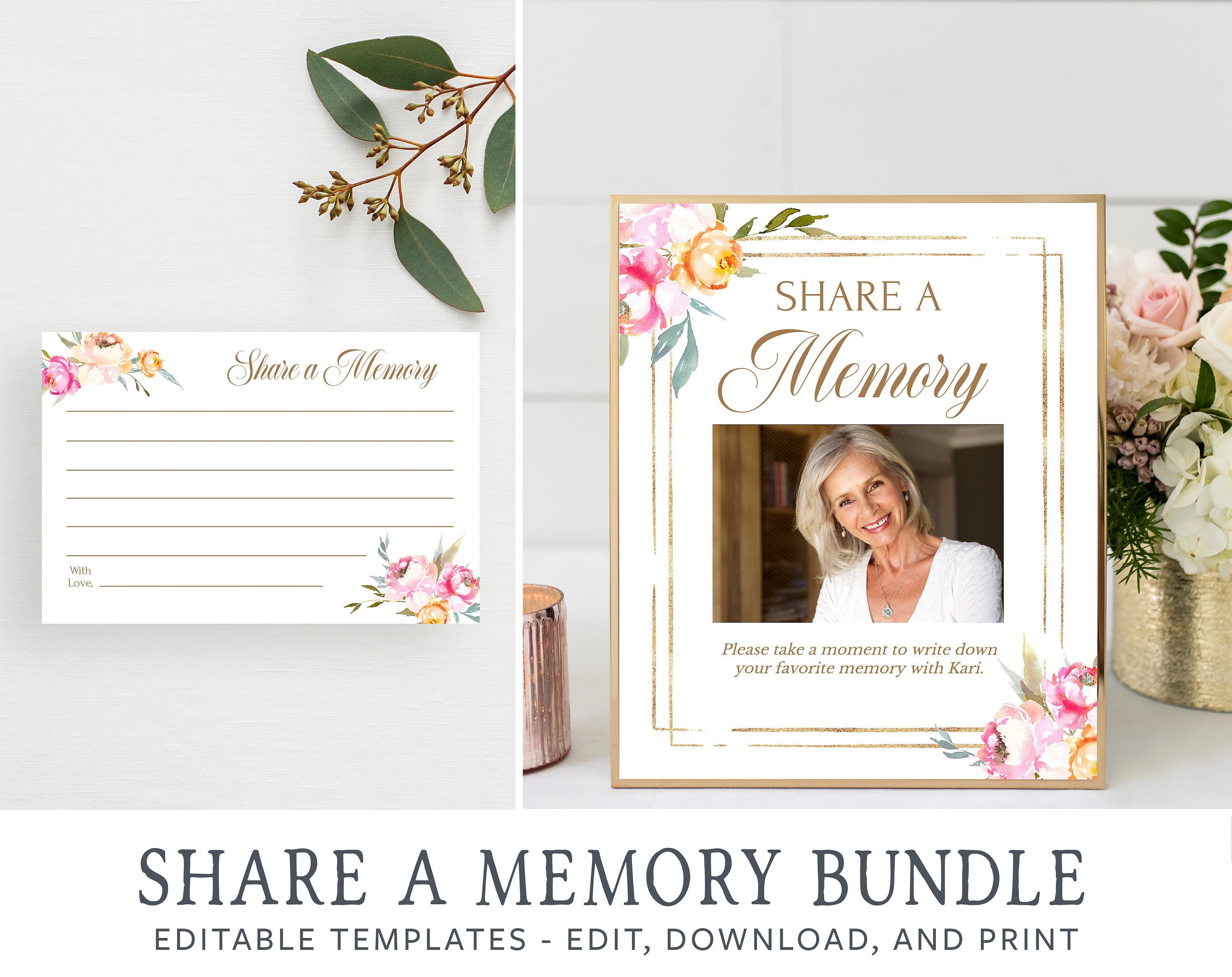 Funeral Bundle Pink Peony, INSTANT DOWNLOAD, Celebration of Life Woman ...