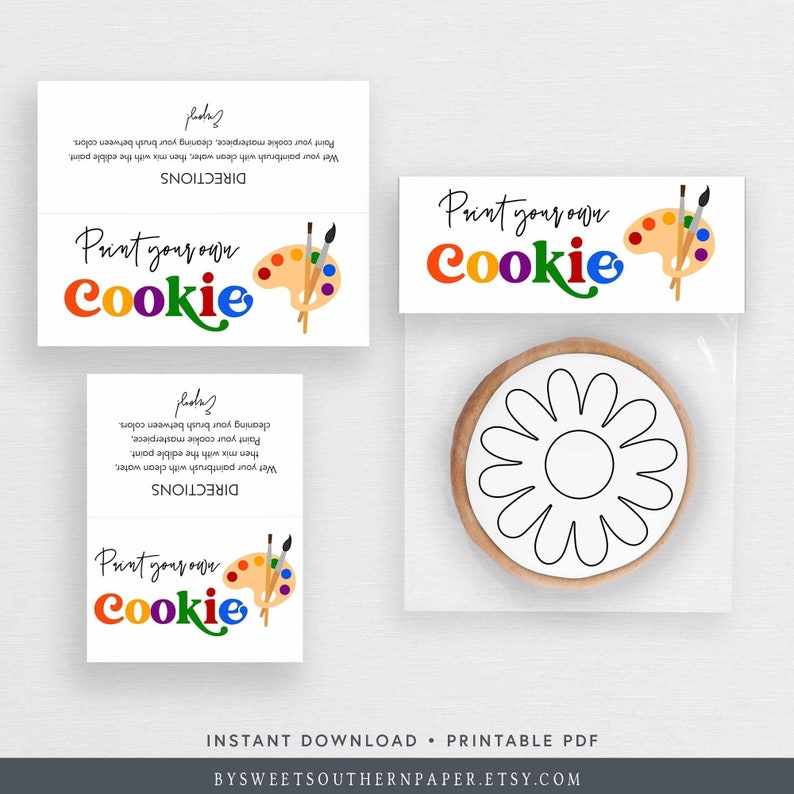 Printable Paint Your Own Cookie Bag Topper Template Simple Etsy