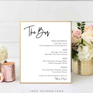 Minimalist Wedding Bar Menu Template, The Bar Menu Sign, Classic and Elegant Weddng. Sign, ModernnSimple Wedding Drink Menu, Editable sign