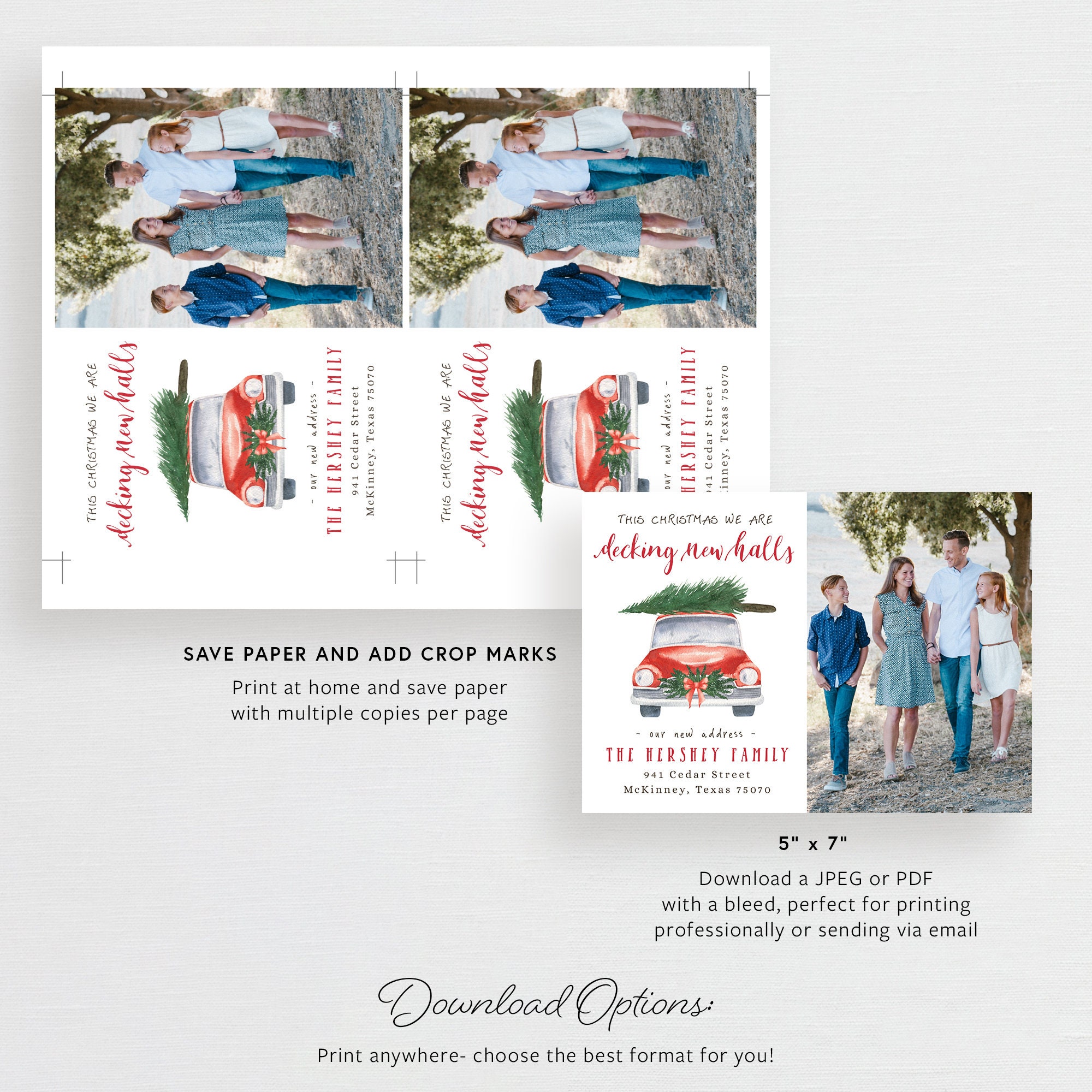 Printable New Address Christmas Photo Card Editable Template | Etsy