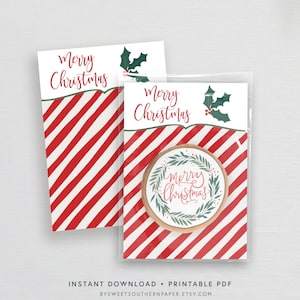 Druckbare Weihnachtsplätzchen-Karte, klassische Plätzchenverpackung, rote und grüne Feiertags-Gastgeschenk, Baum #913CP CHR