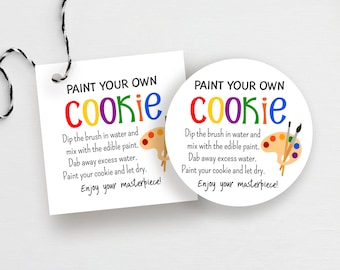 Generic Paint Your Own Cookie Tag or Sticker, Printable Instructions for PYO Cookie, Cookie Packaging, Colorful Cookie Painting  #944PYO