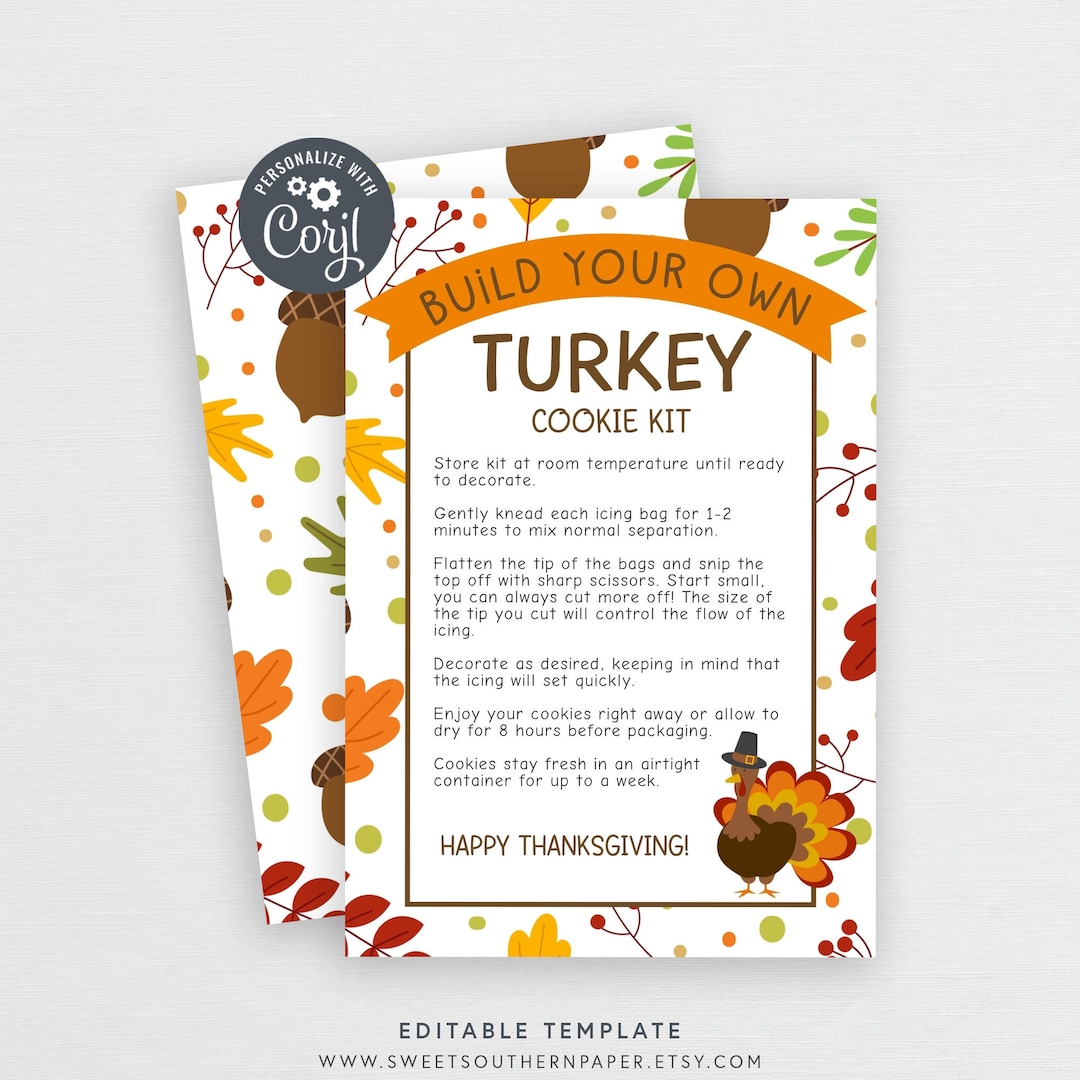 Editable Building Your Own Turkey Cookie Kit DIY Thanksgiving Etsy