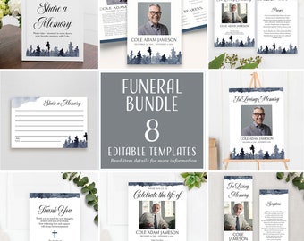 Editable Funeral Bundle | Funeral Program for Male, Thank Your Card,  Funeral Sign Template | Instant Download Bookmark  | Cole Forest