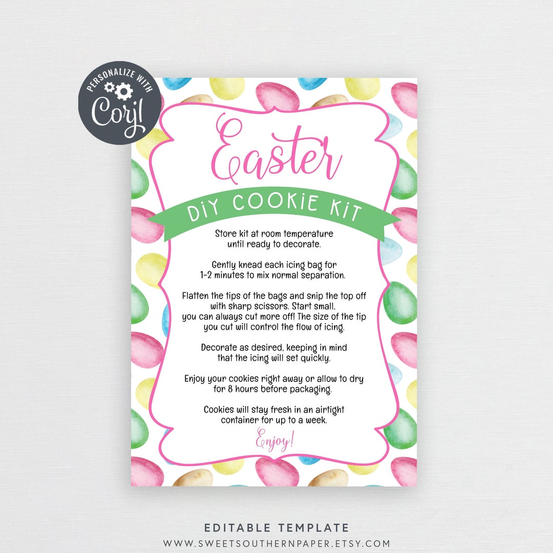 Editable Easter Cookie Kit Instructions | DIY Cookie Instructions ...