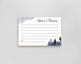 Minimal Share a Memory Card | Editable Funeral Card for Male | Printable Memorial Service Masculine | Outdoorsman, Trees | Cole
