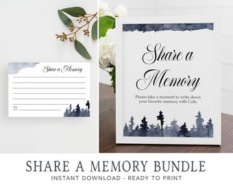 Share a Memory Funeral Sign and Card | Editable Template | Printable Memory Card | Masculine Memorial Service | Cole | Outdoorsman, Trees