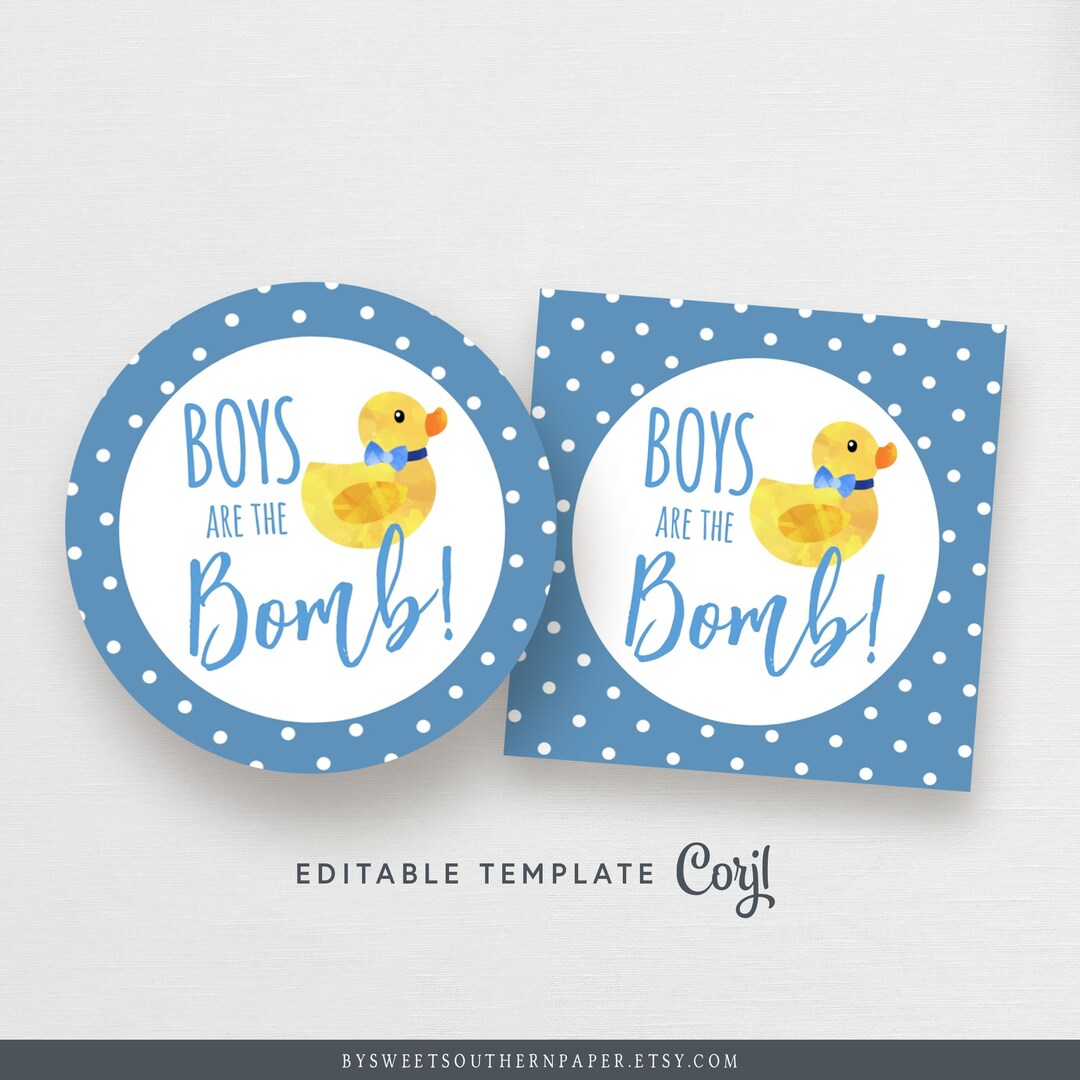 Editable Boys Baby Shower Bath Bomb Tag or Sticker, Boys Are the Bomb