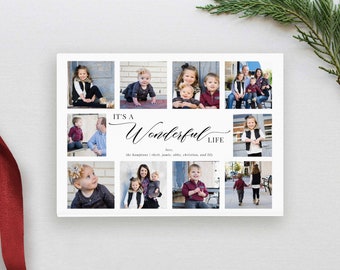 Puede incluir: Un collage de fotos familiares con el texto "IT'S A Wonderful LIFE lore. the hamptons | rhett, jamie, alby, christian, and lily" en un marco blanco.