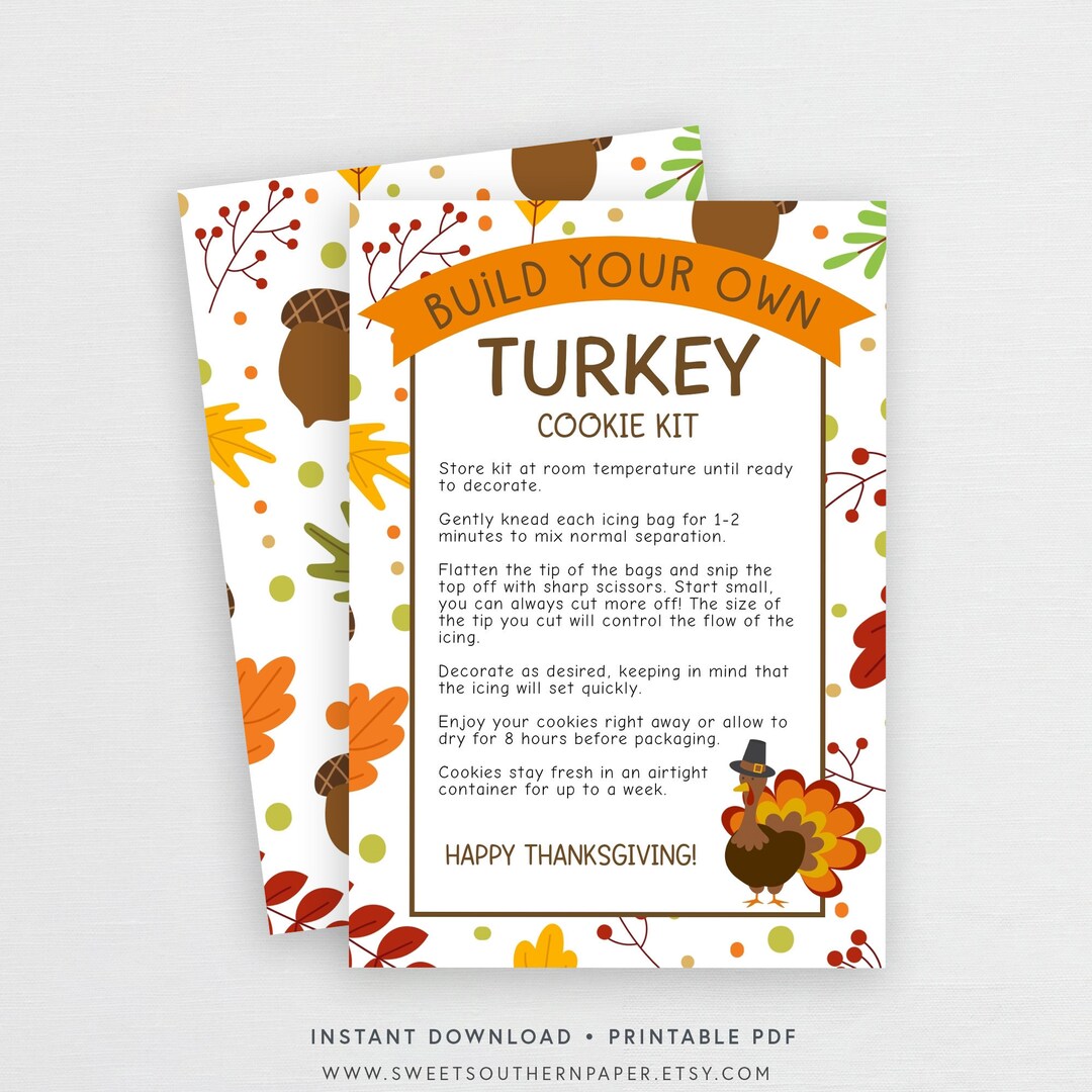 Build Your Own Turkey, Printable DIY Thanksgiving Cookie Kit, Printable ...