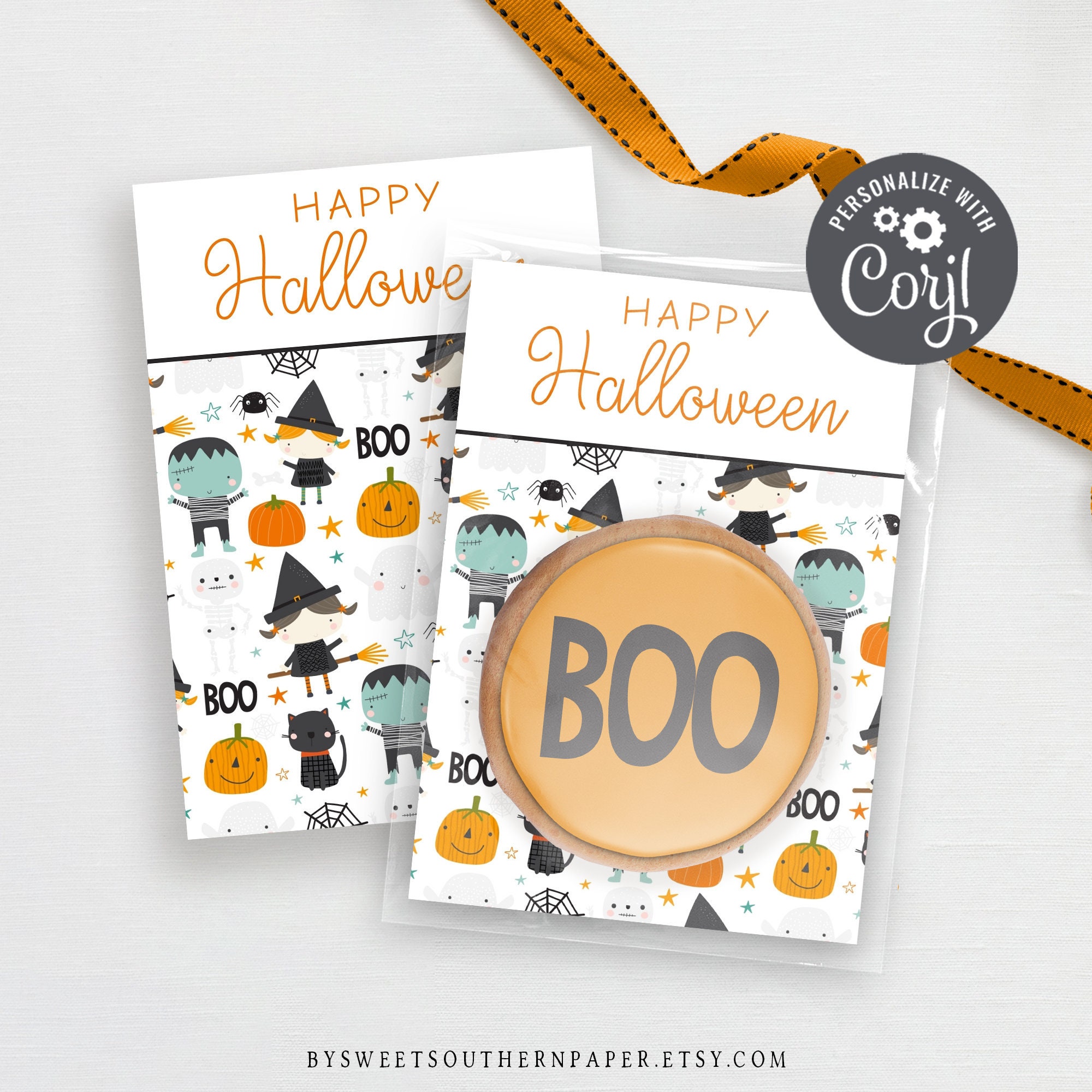Editable Halloween Cookie Card | Editable Cookie Packaging, Halloween DIY Cookie Kit, Teacher Gift, Party Favor, Halloween Party #902CP HW