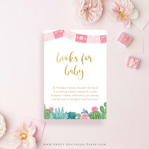 Fiesta Doucheboeken voor Baby | Cactus BabyShower dank u Notecard | Boekaanvraag voor Fiesta-babyshower | babybibliotheek | Laten we Fiesta #003TY vieren