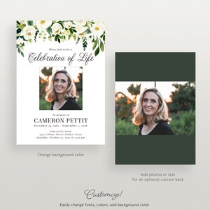 Greenery Editable Funeral Invitation Template | Personalized