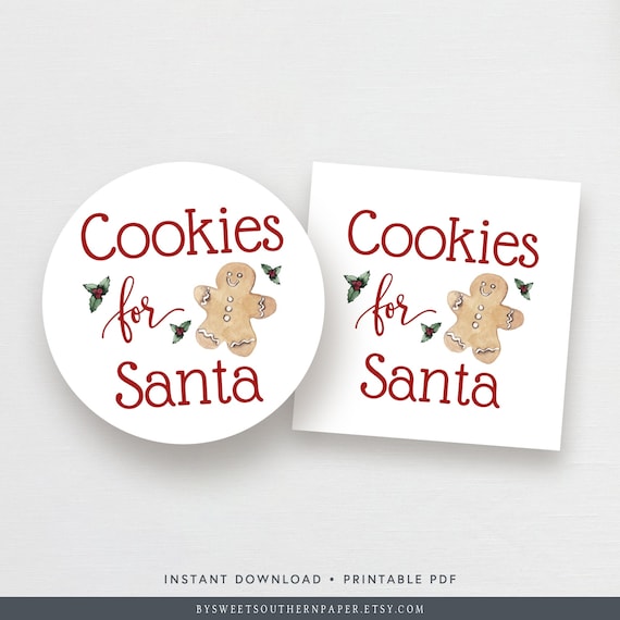Cookies for Santa Tag or Sticker Printable Santa Cookie Tag - Etsy