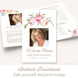 Printable Funeral Program Template | Memorial Service Program | In Loving Memory |  Obituary Template | Celebration of Life |  #007FP Kari