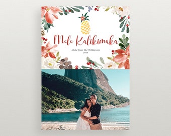 Mele Kalikimaka Christmas Photo Card Instant Download | Tropical Holiday Card Printable Template | Aloha Hawaiian Editable Holiday  #021CC