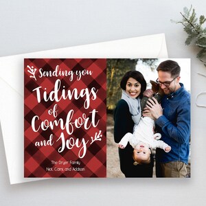 Buffalo Check Christmas Photo Card Download istantaneo / Plaid Holiday Card / Tidings of Comfort and Joy Modello modificabile / Farmhouse 014CC