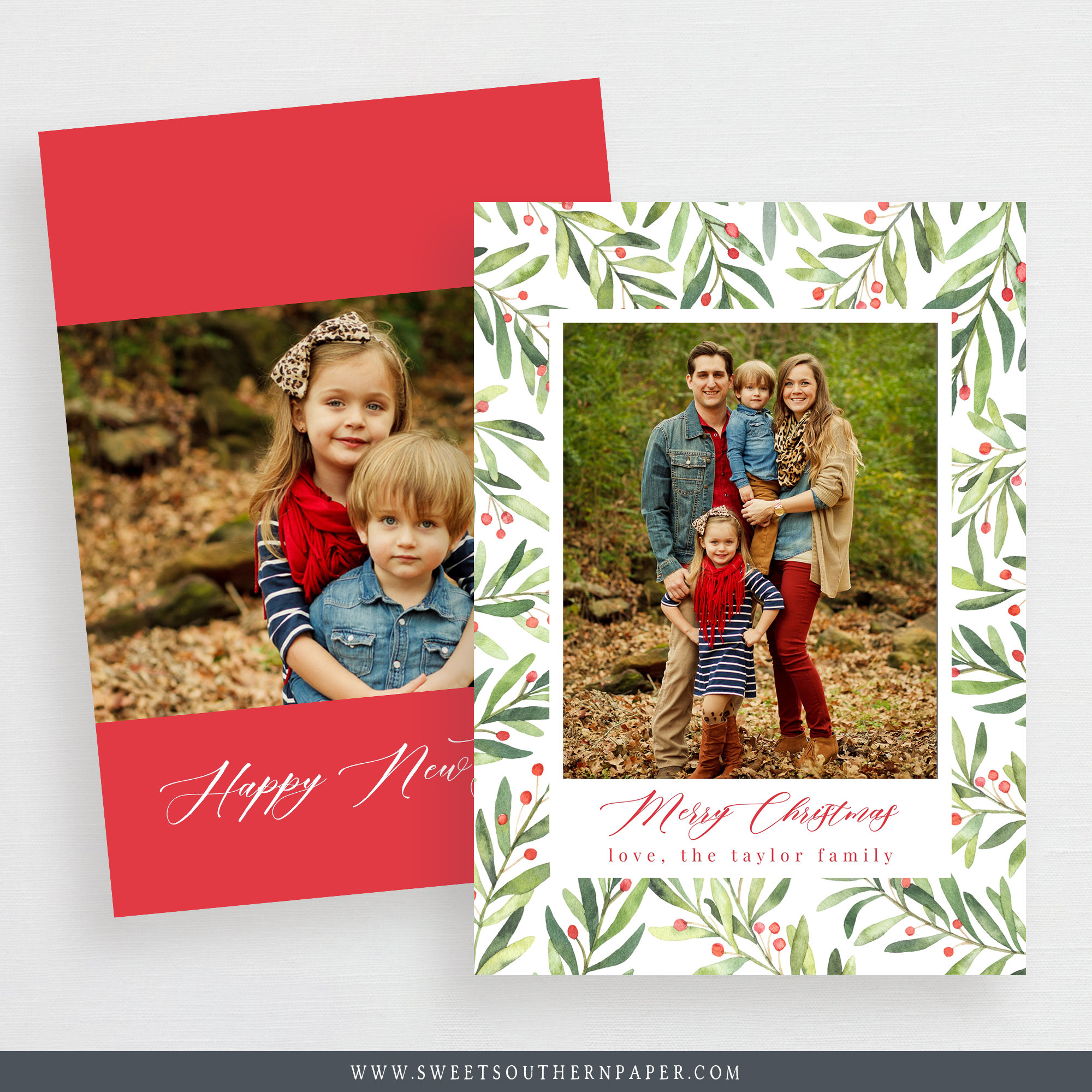 Watercolor Christmas Photo Card Editable Template | Wreath Holiday Card ...