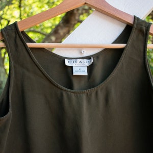 Vintage 1990&#39;s Olive Silk Boxy Tank Top Petite (XS/S)