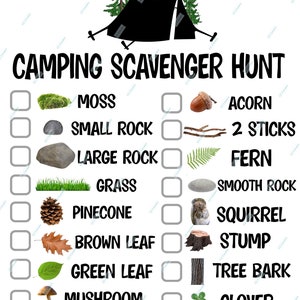 Caccia al tesoro in campeggio/all'aperto per bambini JPEG, PNG, PDF