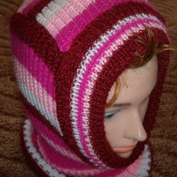 Sombreros reversibles para adultos "Mohair, Ancora" Rojo oscuro, rosa, rosa, blanco ÚNICO