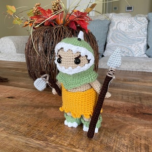 caveman pattern, DIGITAL PATTERN, costume crochet plushie, amigurumi, doll, dress up , cavernicola, dinosaur costume, Lar the caveman