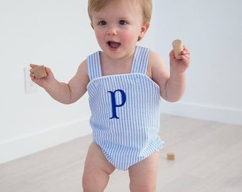 Baby Boy Sunsuit, Smocked Baby Boy Outfit, Classic Baby Boy Outfit, Embroidered Sunsuit, Seersucker Gingham Baby Boy Clothes