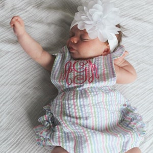 Monogrammed Bow Back Bubble Baby Sunsuit Smocked Baby Bubble Sunsuit Sun Suit Seersucker Baby Girl Outfit Baby Romper Etsy