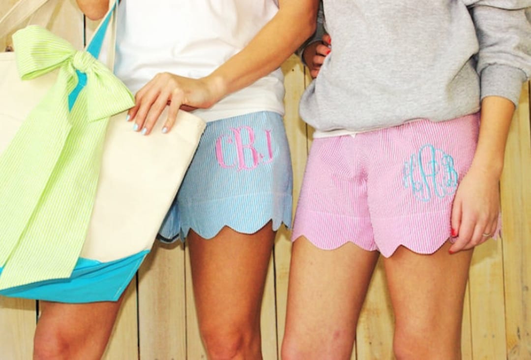 Seersucker Shorts Monogrammed Shorts Womens Monogram Shorts