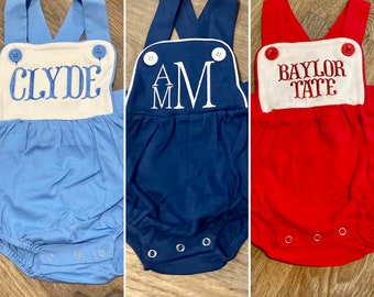 Baby Boy Sunuit, Cotton Knit Sunsuit, Baby Sunsuit, Monogrammed Baby Bubble, Baby Boy Outfit, Embroidered Baby Boy Outfit