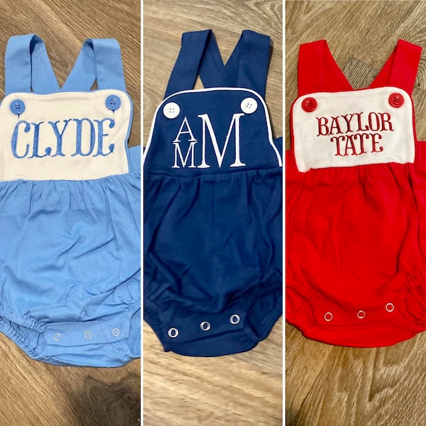 Baby Boy Sunuit, Cotton Knit Sunsuit, Baby Sunsuit, Monogrammed Baby Bubble, Baby Boy Outfit, Embroidered Baby Boy Outfit