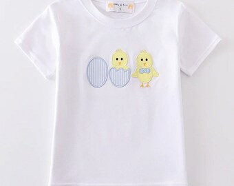 Boys Easter Shirt, Egg Hunt Outfit, Baby Chick Spring Shirt, Toddler Youth Boys Seersucker Easter Embroidered Shirt