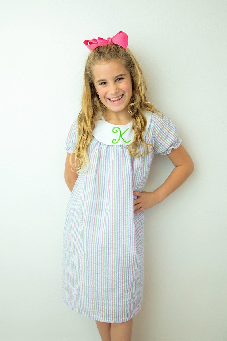 Baby Toddler Girls Bishop Dress, School Dress, Smocked Dress, Personalized Monogrammed smocked bishop collar dress image 1