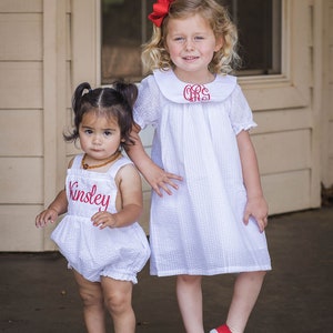 Baby Toddler Girls Bishop Dress, School Dress, Smocked Dress, Personalized Monogrammed smocked bishop collar dress image 3