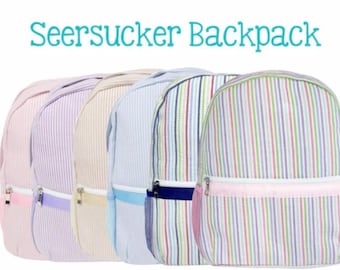 Seersucker Personalized Backpack Lunch Tote Set, Monogrammed School Bag, Youth Kids Backpack Lunchbox