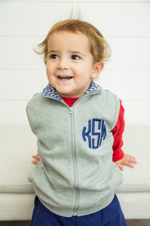 Monogrammed Gingham Vest Toddler Boy Vest Baby Boy Vest Boys