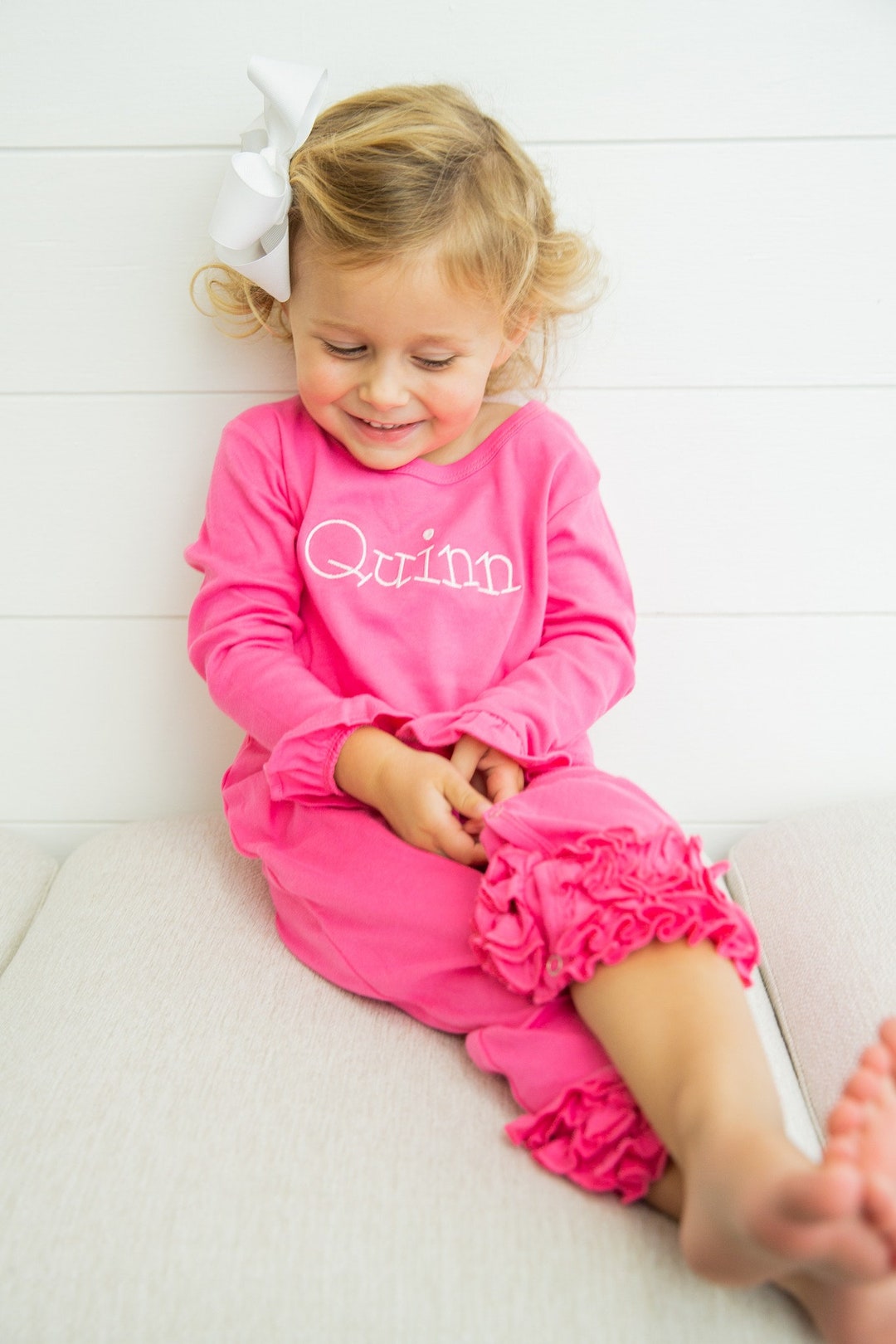 Monogrammed Ruffle Romper, Embroidered Romper, Baby Girl Outfit Toddler Girl Romper, Baby Girl