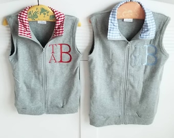 Monogrammed Gingham Vest, Toddler Boy Vest, Baby Boy Vest, Boys Vest, Front Zip Personalized Vest, Baby Boy Fall Outfit