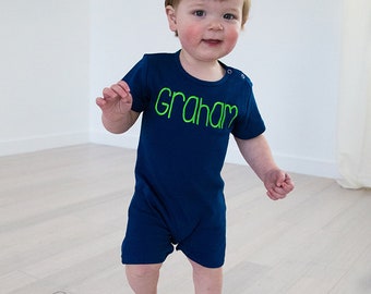 Monogrammed Baby Romper, Toddler Boy Romper, Baby Boy Romper Outfit, Summer Baby Romper, Personalized Baby Gift, Baby Boy Shorts Outfit