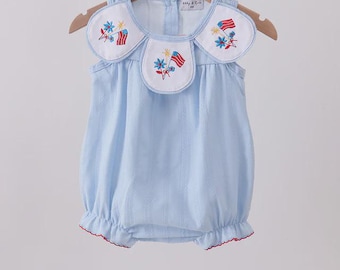 Patriotic Baby Girl Bubble, Red White Blue Outfit, Smocked 4th of July Firework, Flag Bubble