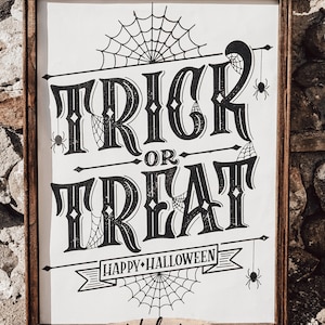 Gothic Trick Or Treat, Halloween Sign, Fall Sign, Autumn Sign, Wood framed Sign, trick or treat sign