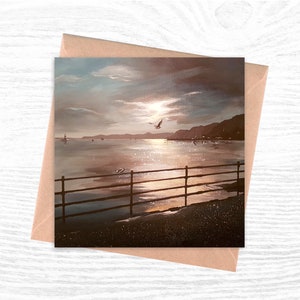 Dunoon Pier, Argyll Scotland greeting cards from oil painting of local area, 6 inch square high quality greeting cards