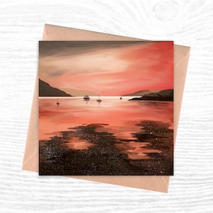 Holy Loch Sandbank Dunoon, Argyll Scotland greeting cards from oil painting of local area, 6 inch square high quality greeting cards