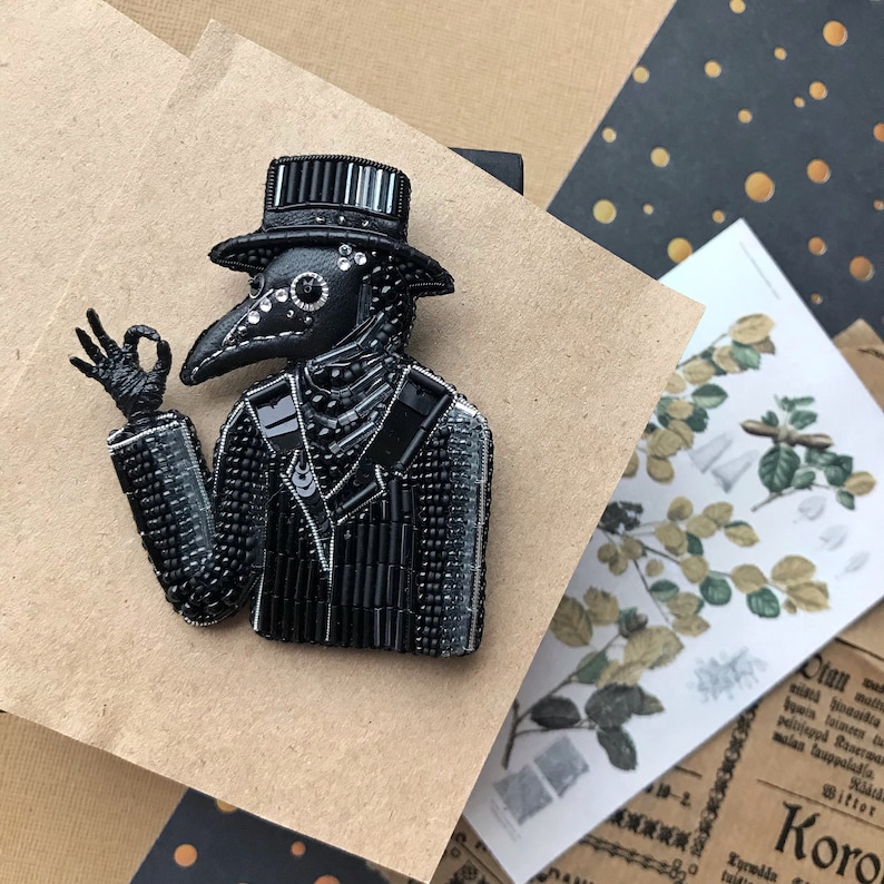 embroidered brooch plague doctor pin brooch brooch