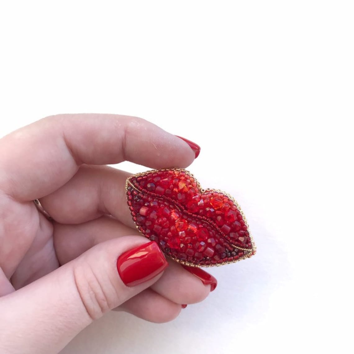 Brooch red lips beaded jewelry pin up crystal jewelry Etsy