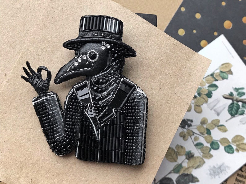 embroidered brooch plague doctor pin brooch brooch